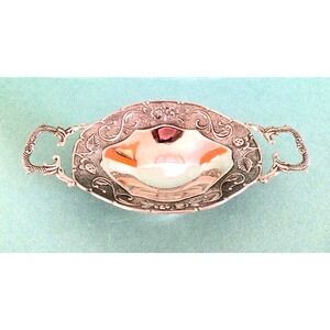 Vintage Oblong three Footed Silver Plate Dish Ornate Flower Edge